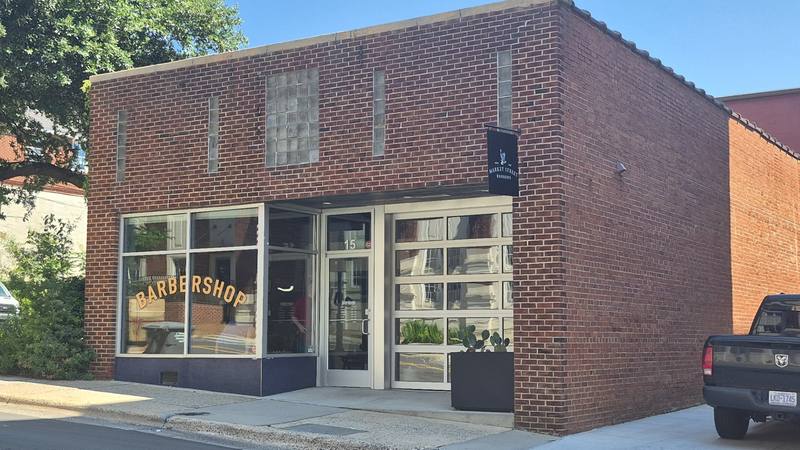Market Street Barbers storefront close up downtown Concord NC