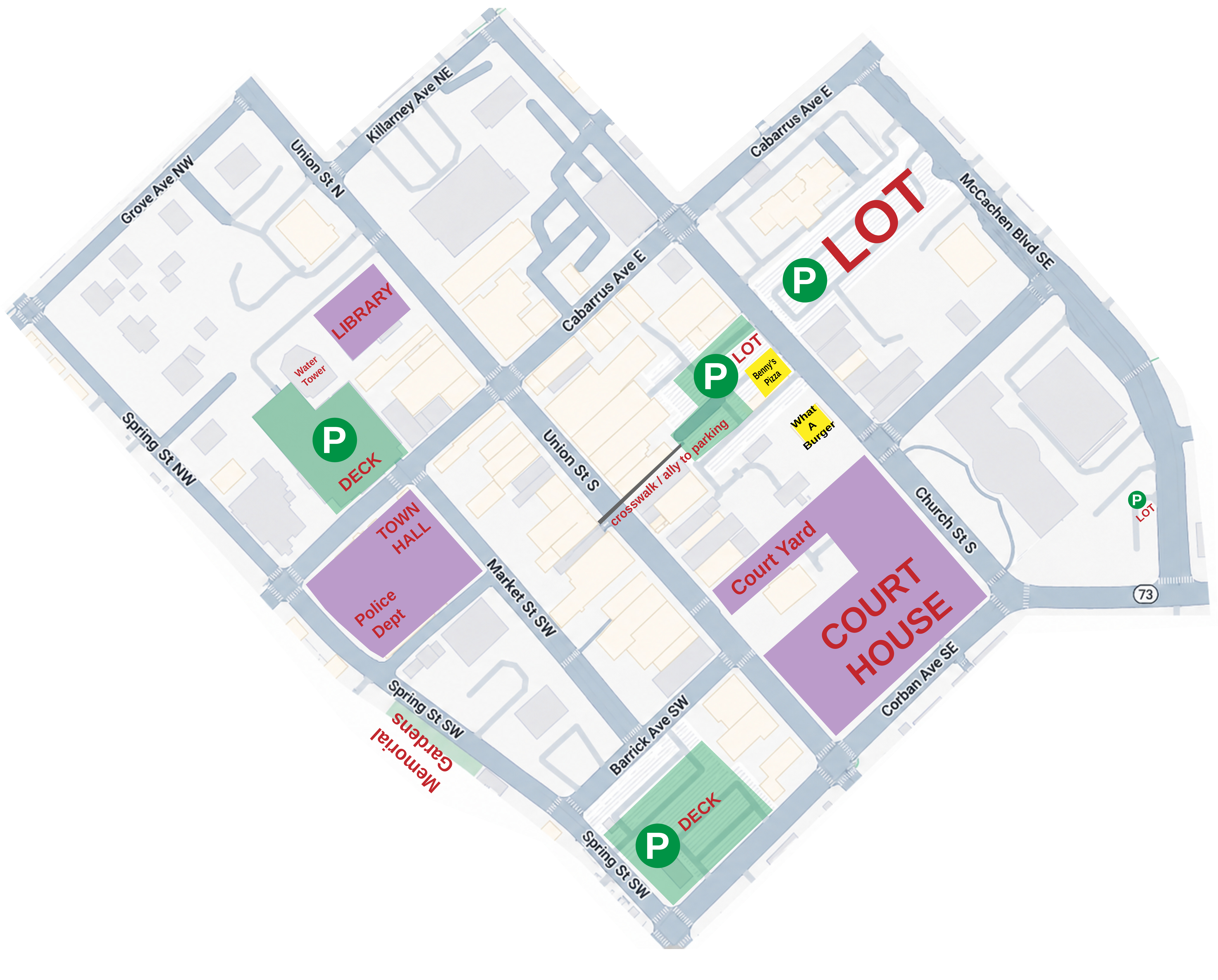 Downtown Concord geofencing map showing roads and parking area